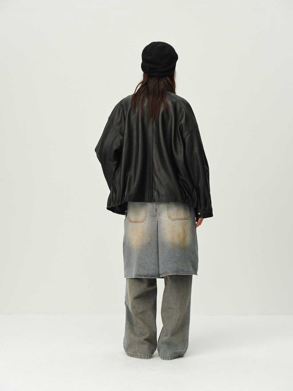 Gathered Hem Leather Jacket