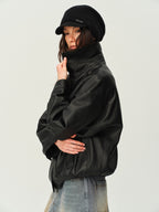 Gathered Hem Leather Jacket