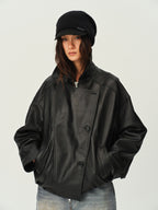 Gathered Hem Leather Jacket