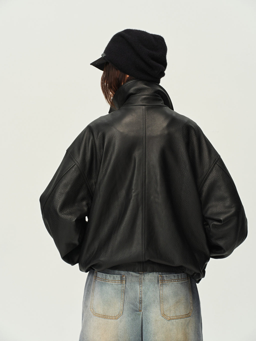 Gathered Hem Leather Jacket