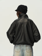 Gathered Hem Leather Jacket
