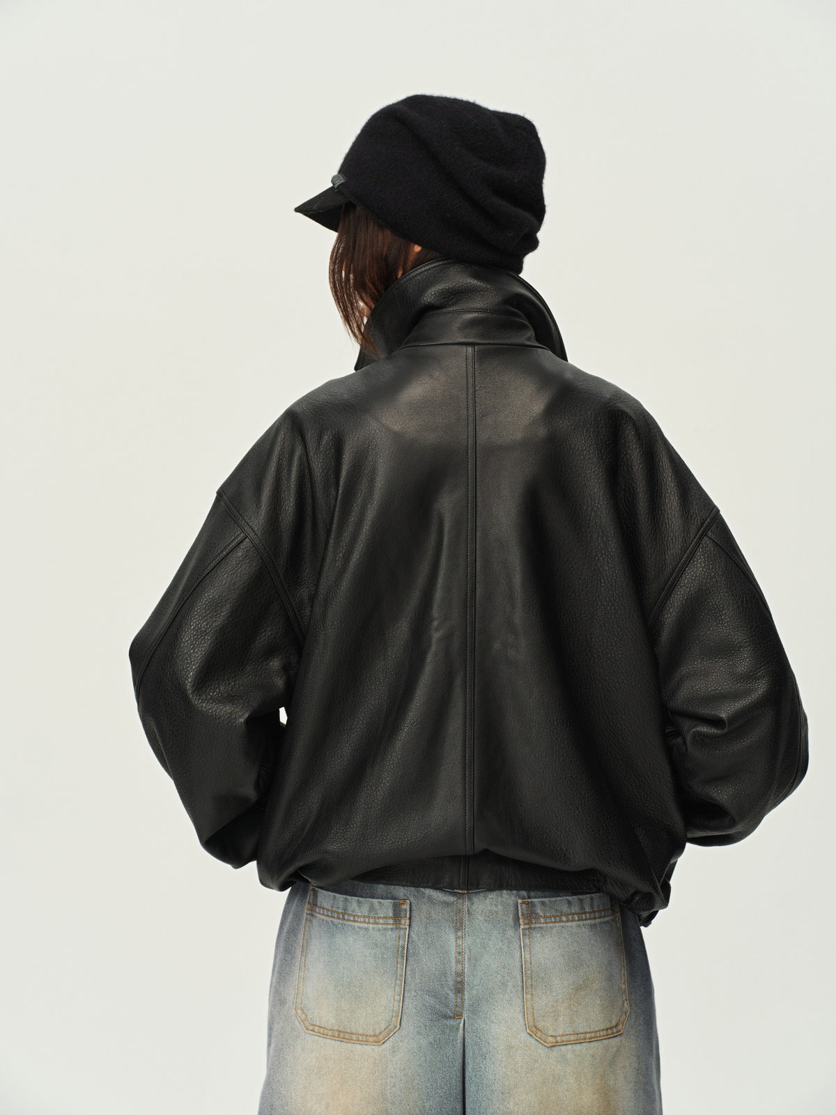 Gathered Hem Leather Jacket
