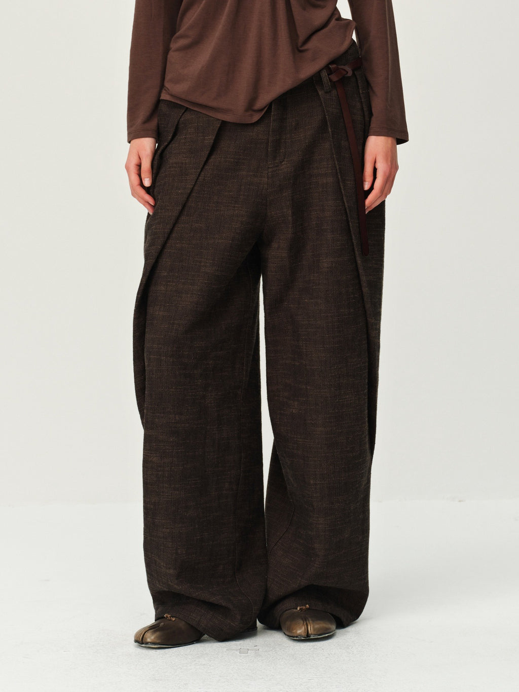 Draped Wide-Leg Cotton Pants