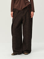 Draped Wide-Leg Cotton Pants