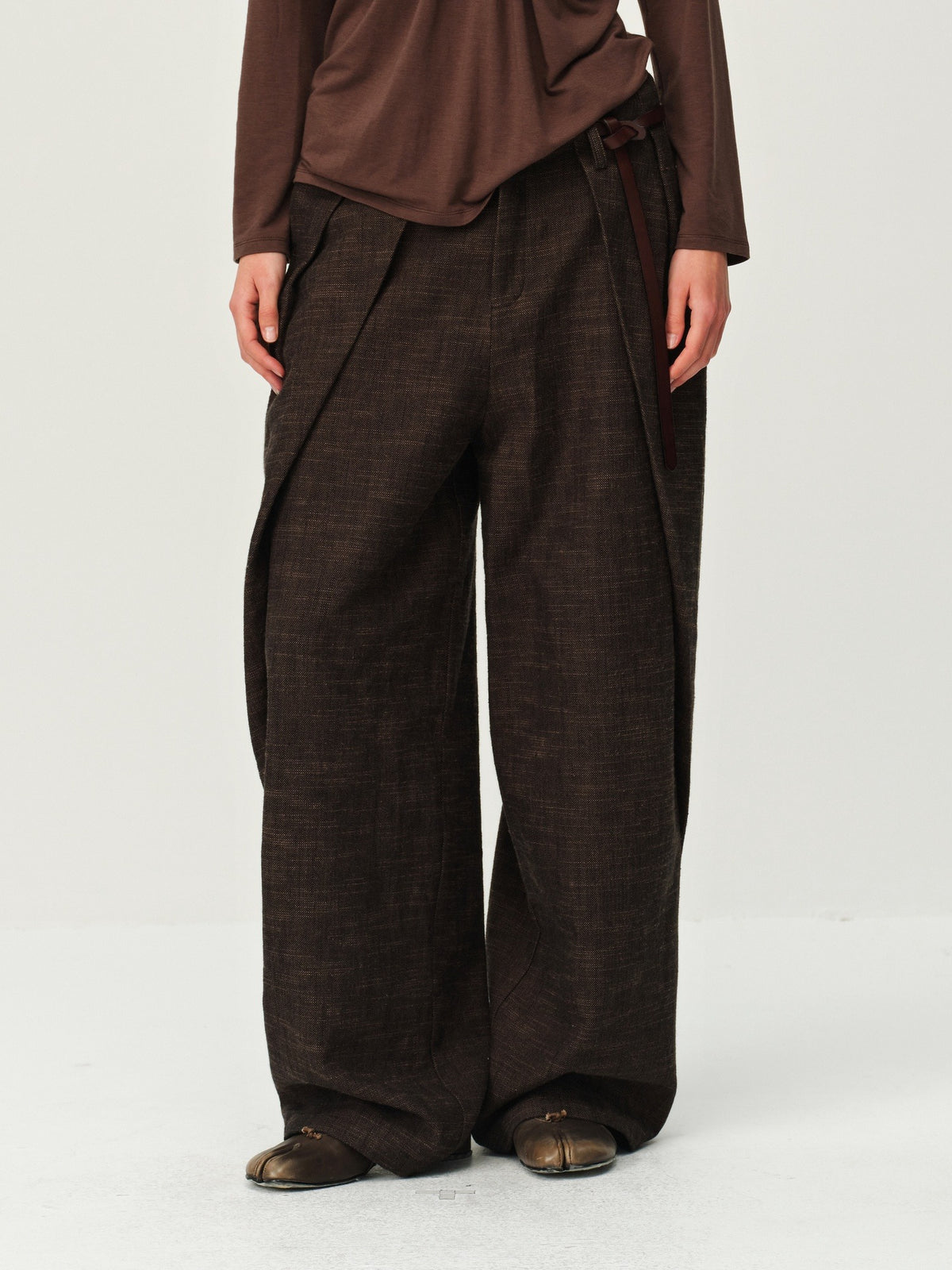 Draped Wide-Leg Cotton Pants