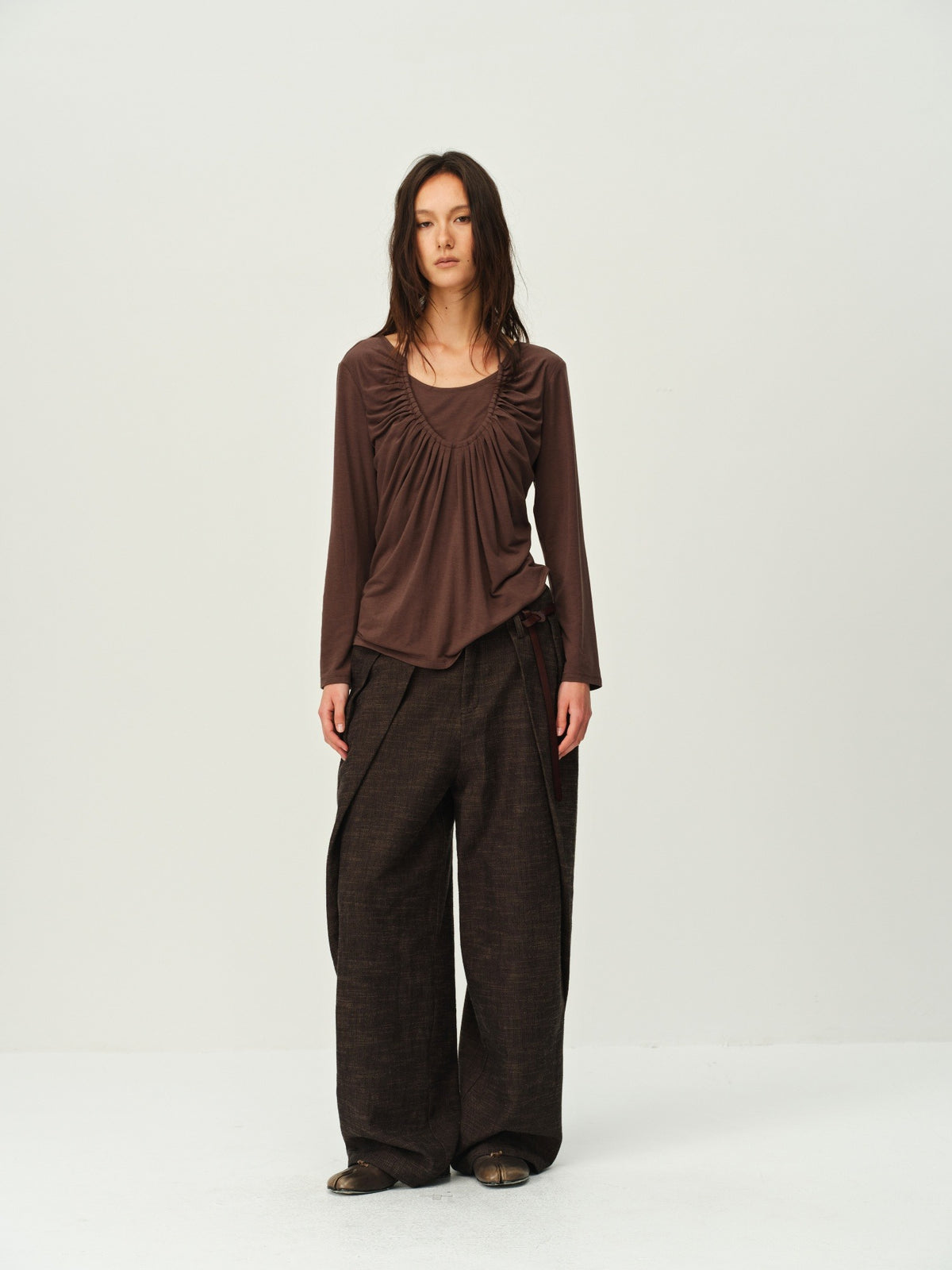 Faux Two-Piece U-Neck Knit Top