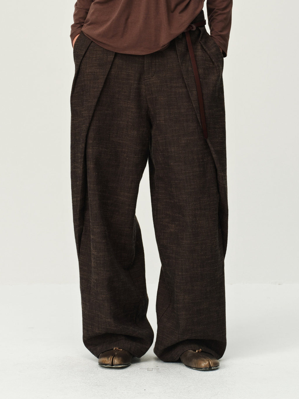 Draped Wide-Leg Cotton Pants