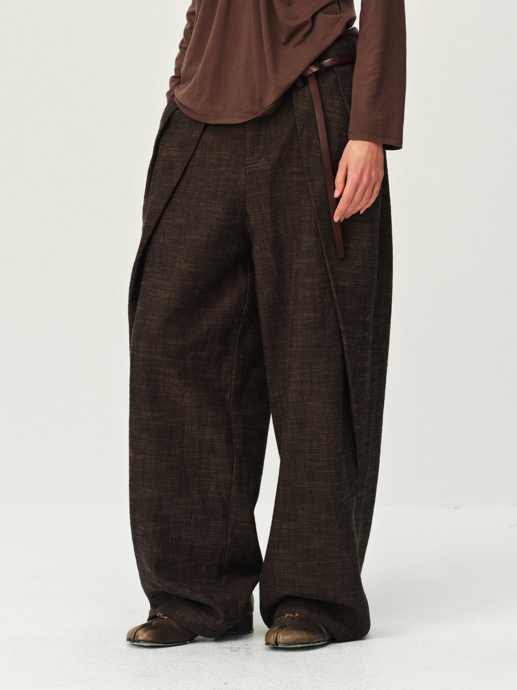 Draped Wide-Leg Cotton Pants