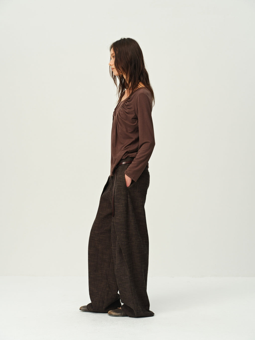 Draped Wide-Leg Cotton Pants