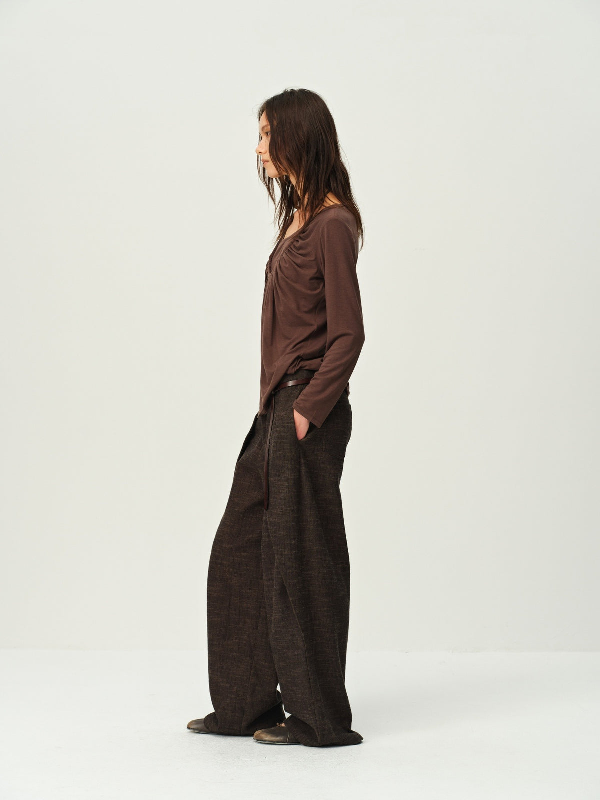 Draped Wide-Leg Cotton Pants