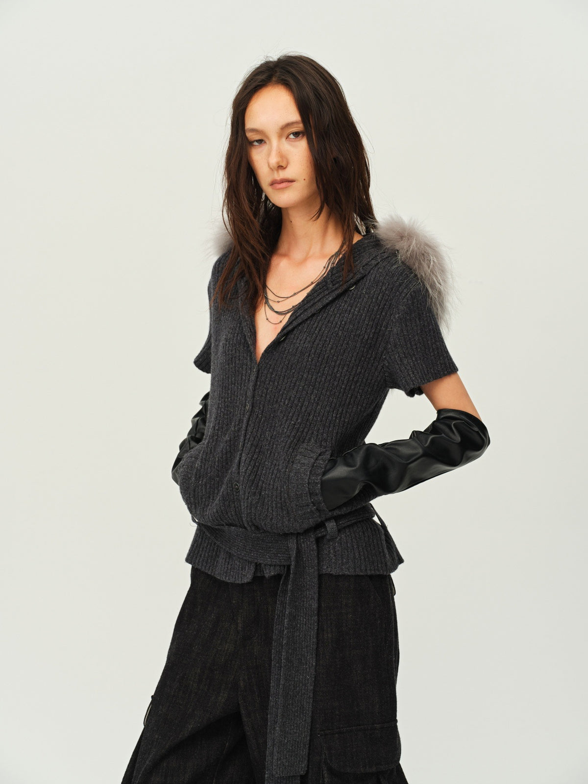 Wool Hooded Knit Cardigan
