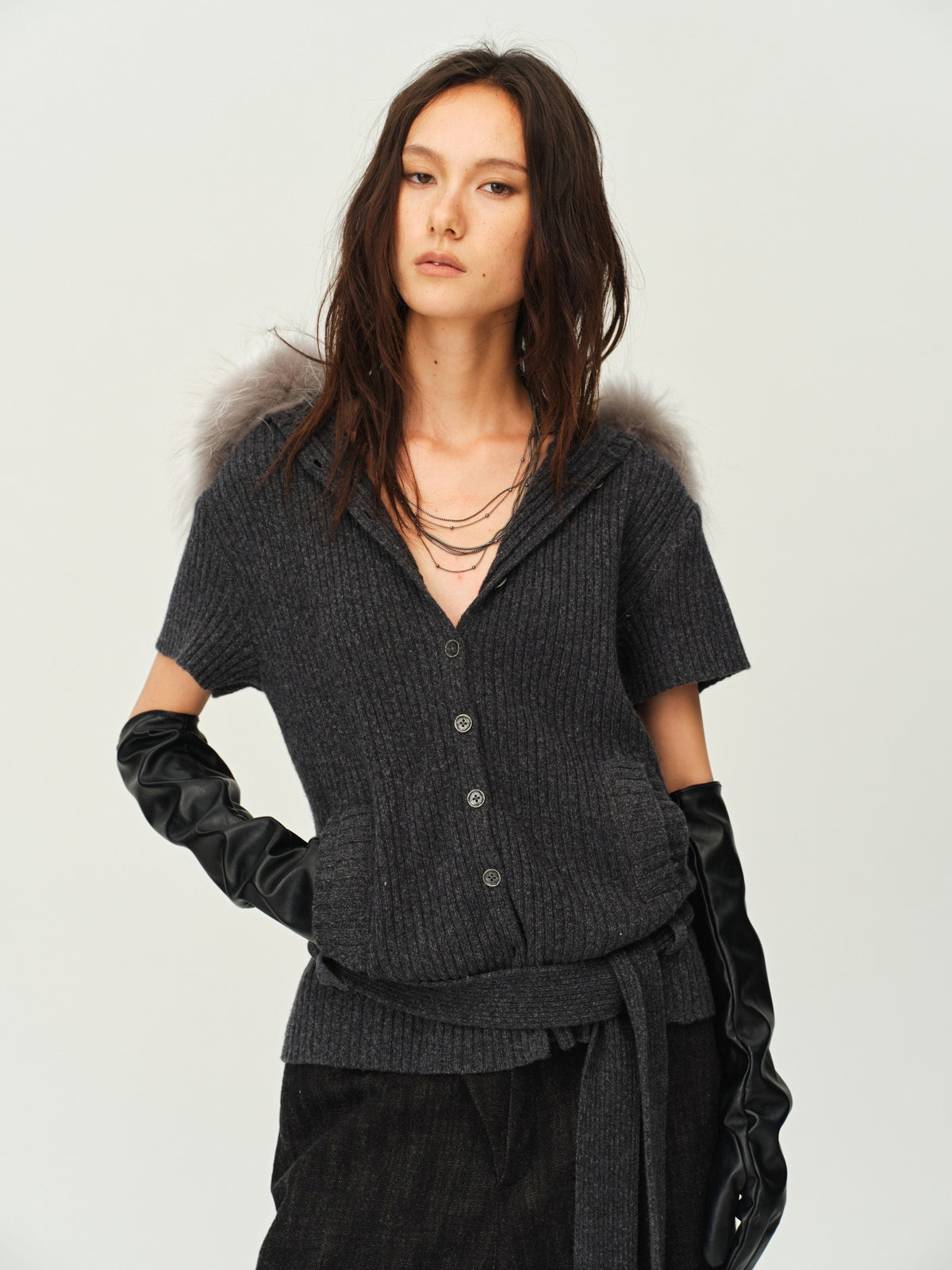 Wool Hooded Knit Cardigan
