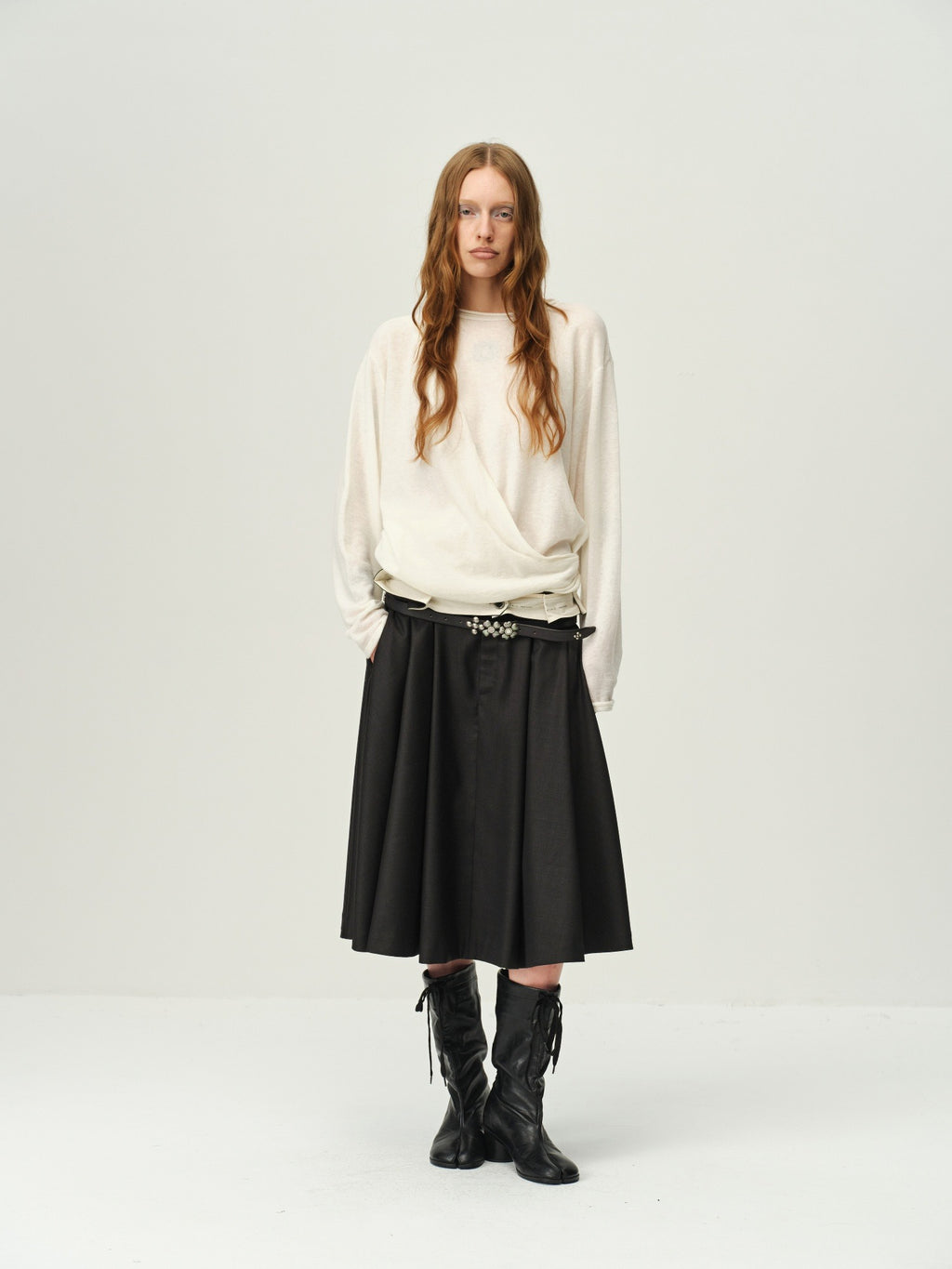 Wool-Blend Pleated A-Line Skirt
