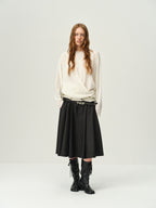Wool-Blend Pleated A-Line Skirt