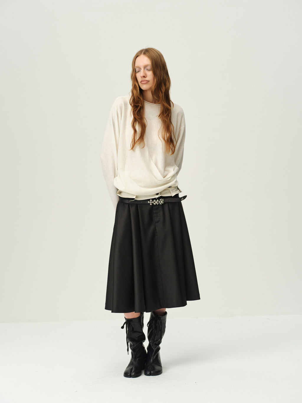 Wool-Blend Pleated A-Line Skirt