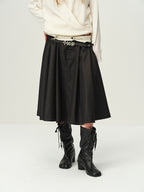 Wool-Blend Pleated A-Line Skirt