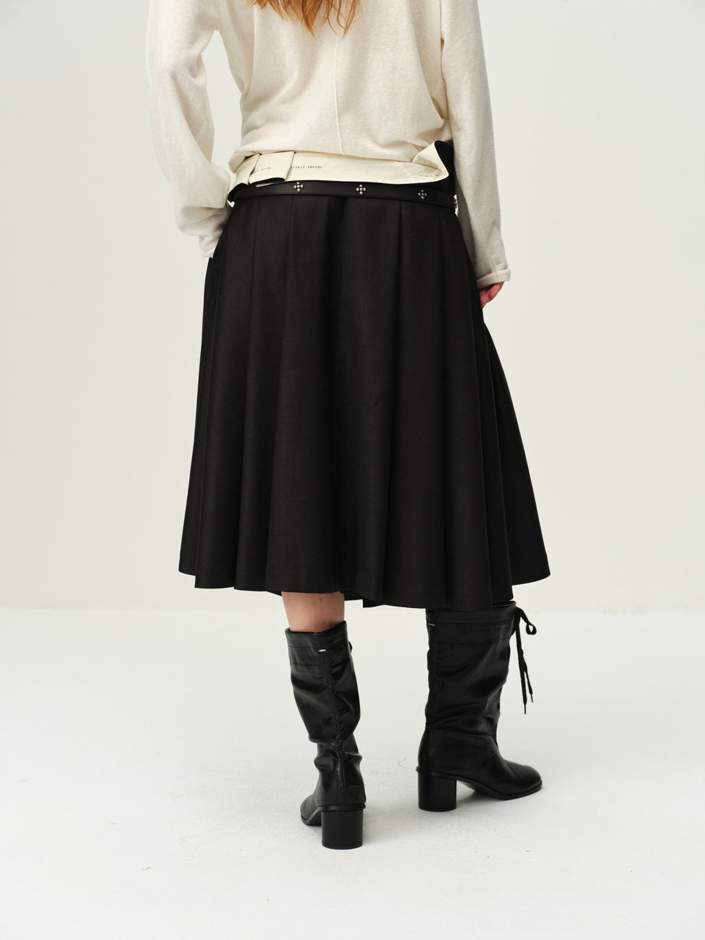 Wool-Blend Pleated A-Line Skirt
