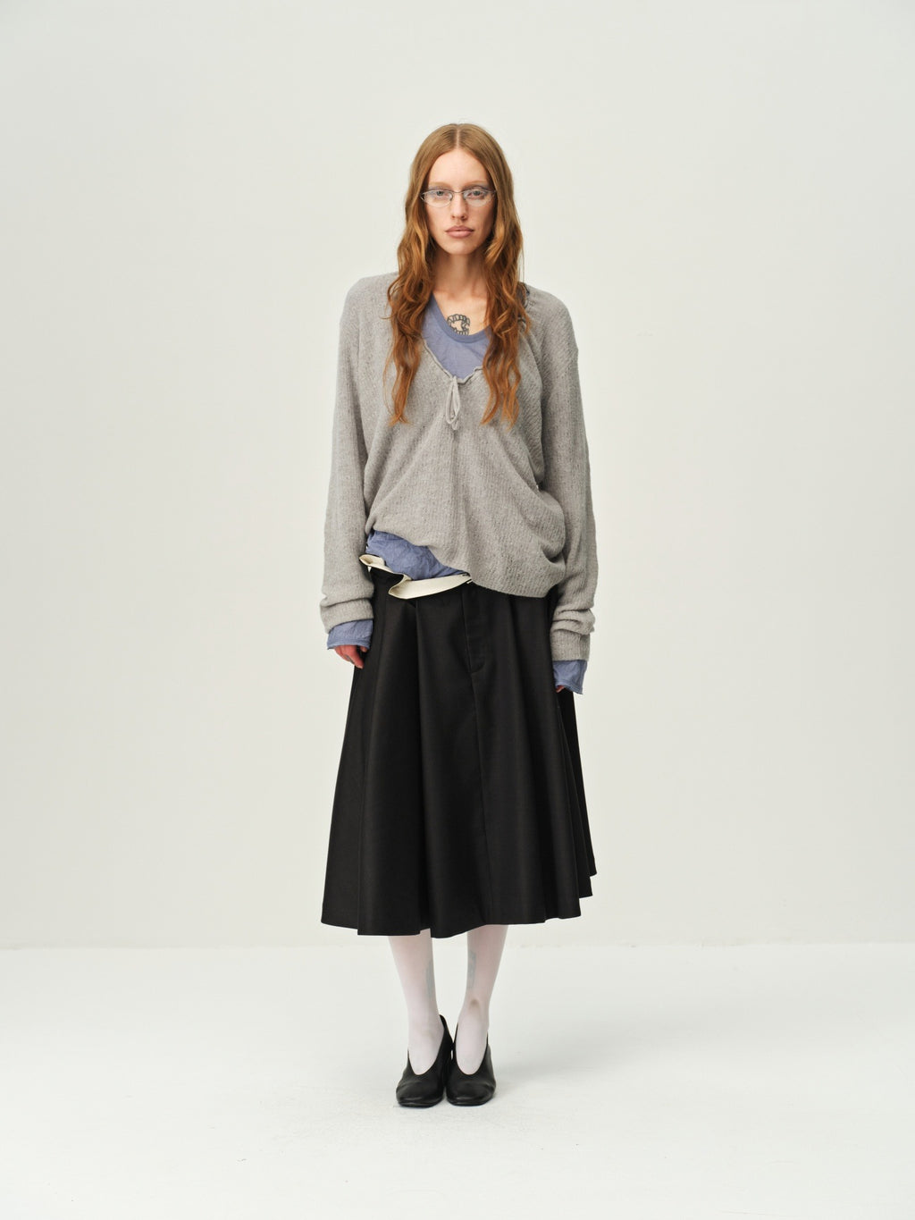Wool V-Neck Drawstring Knit Sweater