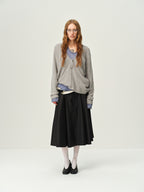 Wool V-Neck Drawstring Knit Sweater