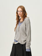 Wool V-Neck Drawstring Knit Sweater