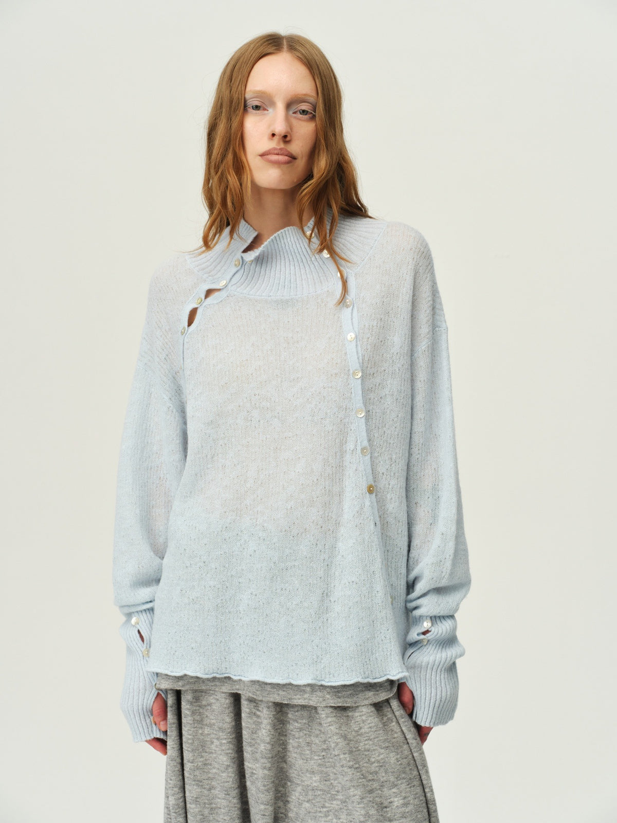 Alpaca Knit Lantern-Sleeve Sweater