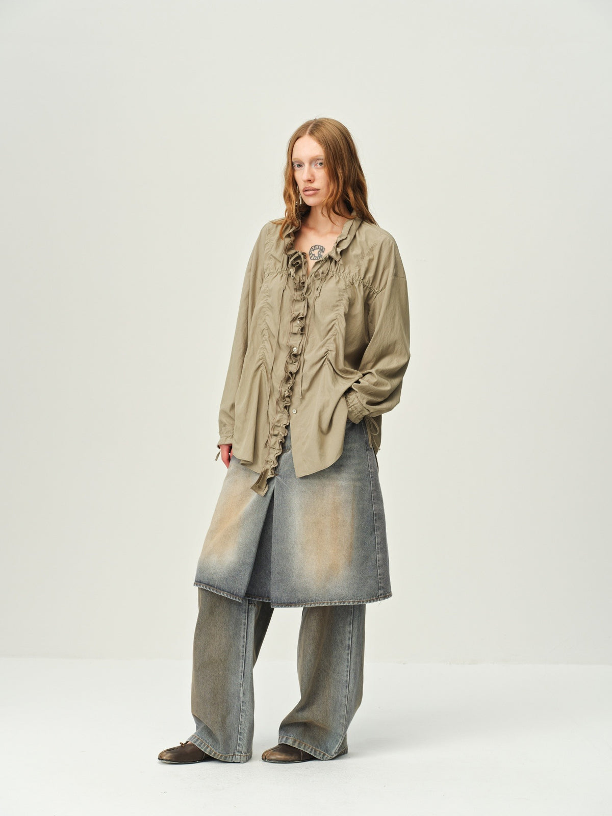 Faux Two-Piece Denim Culottes