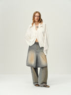 Faux Two-Piece Denim Culottes