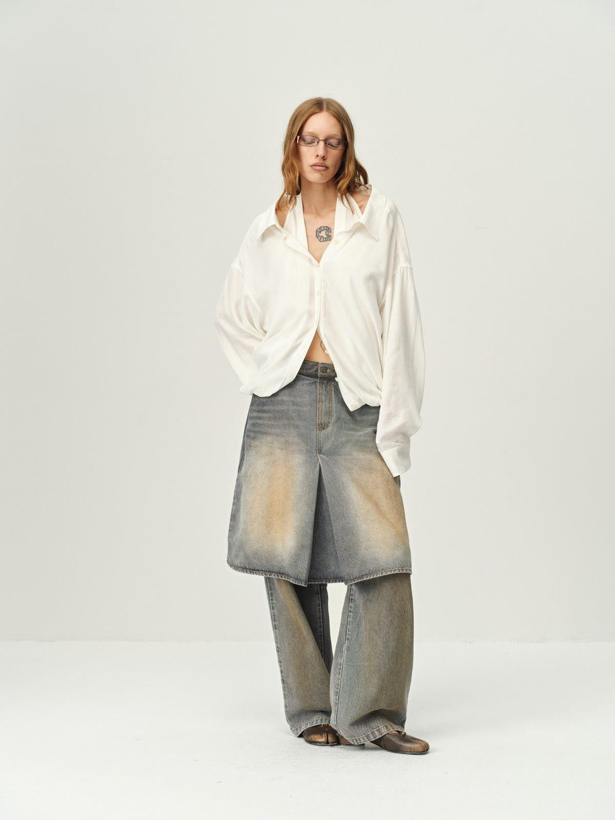 Faux Two-Piece Denim Culottes