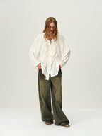 Embroidered Hem Washed Wide-Leg Jeans