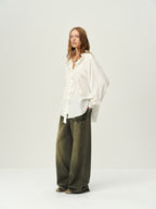 Embroidered Hem Washed Wide-Leg Jeans