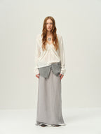 Wool V-Neck Drawstring Knit Sweater