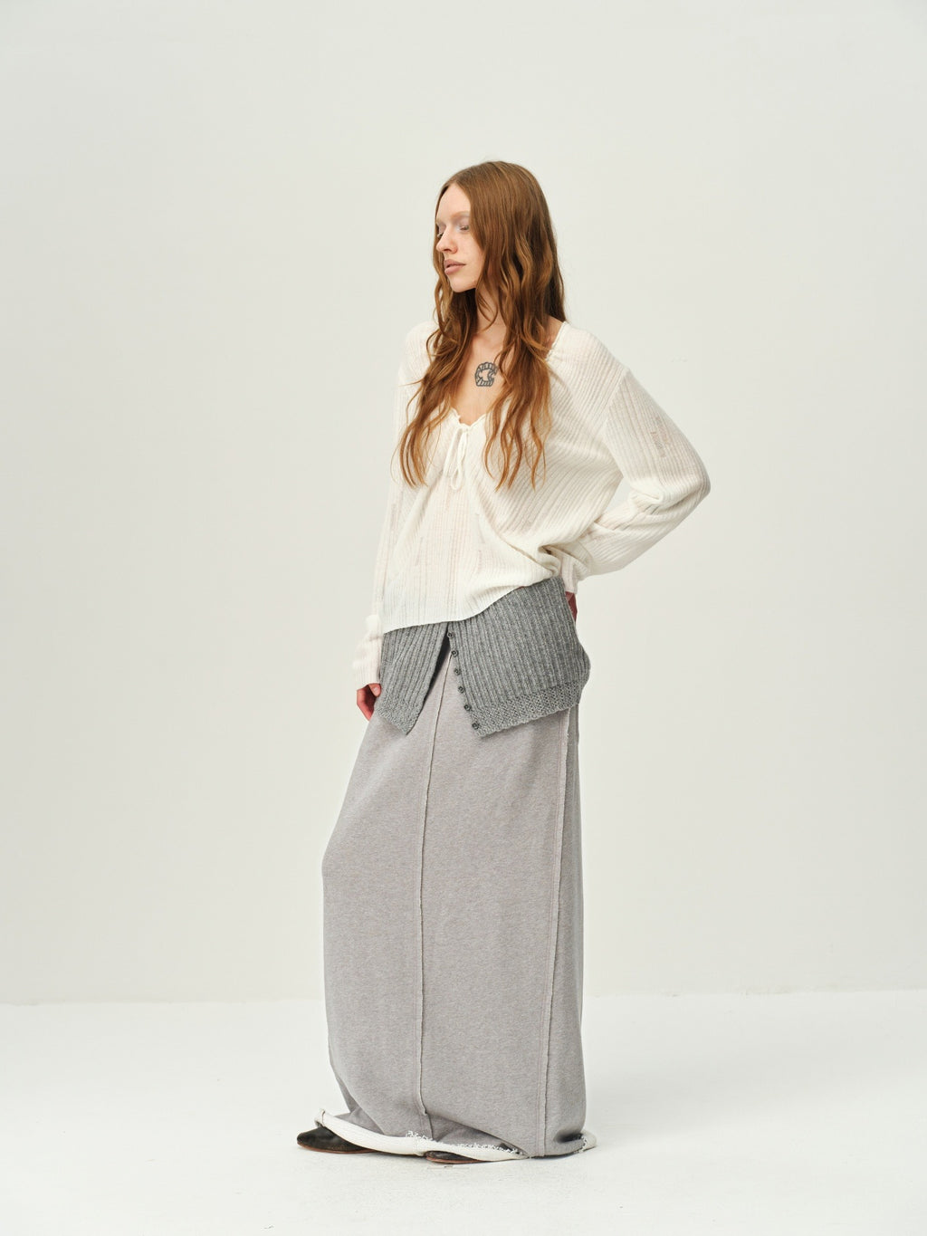 Wool V-Neck Drawstring Knit Sweater