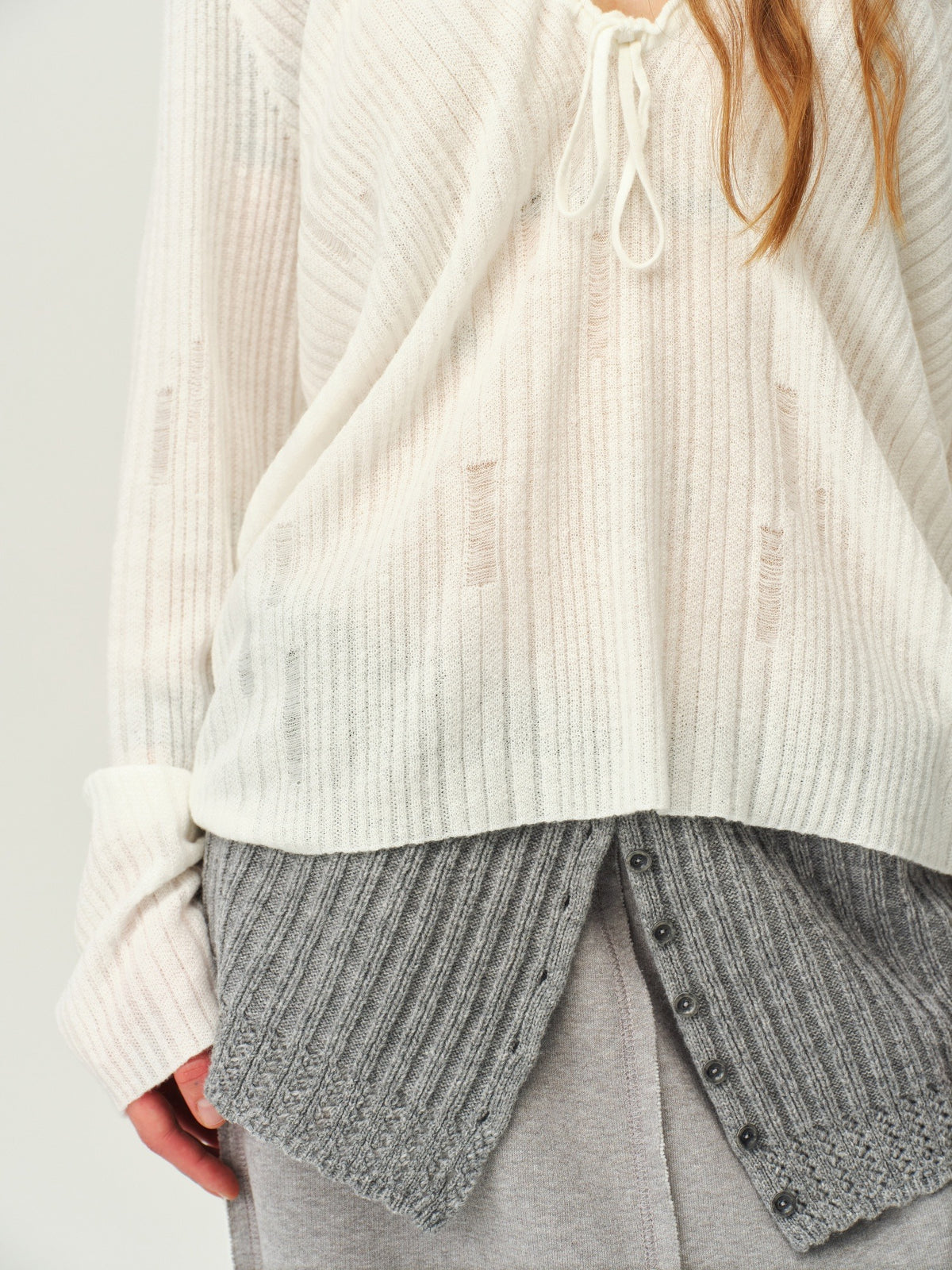 Wool V-Neck Drawstring Knit Sweater