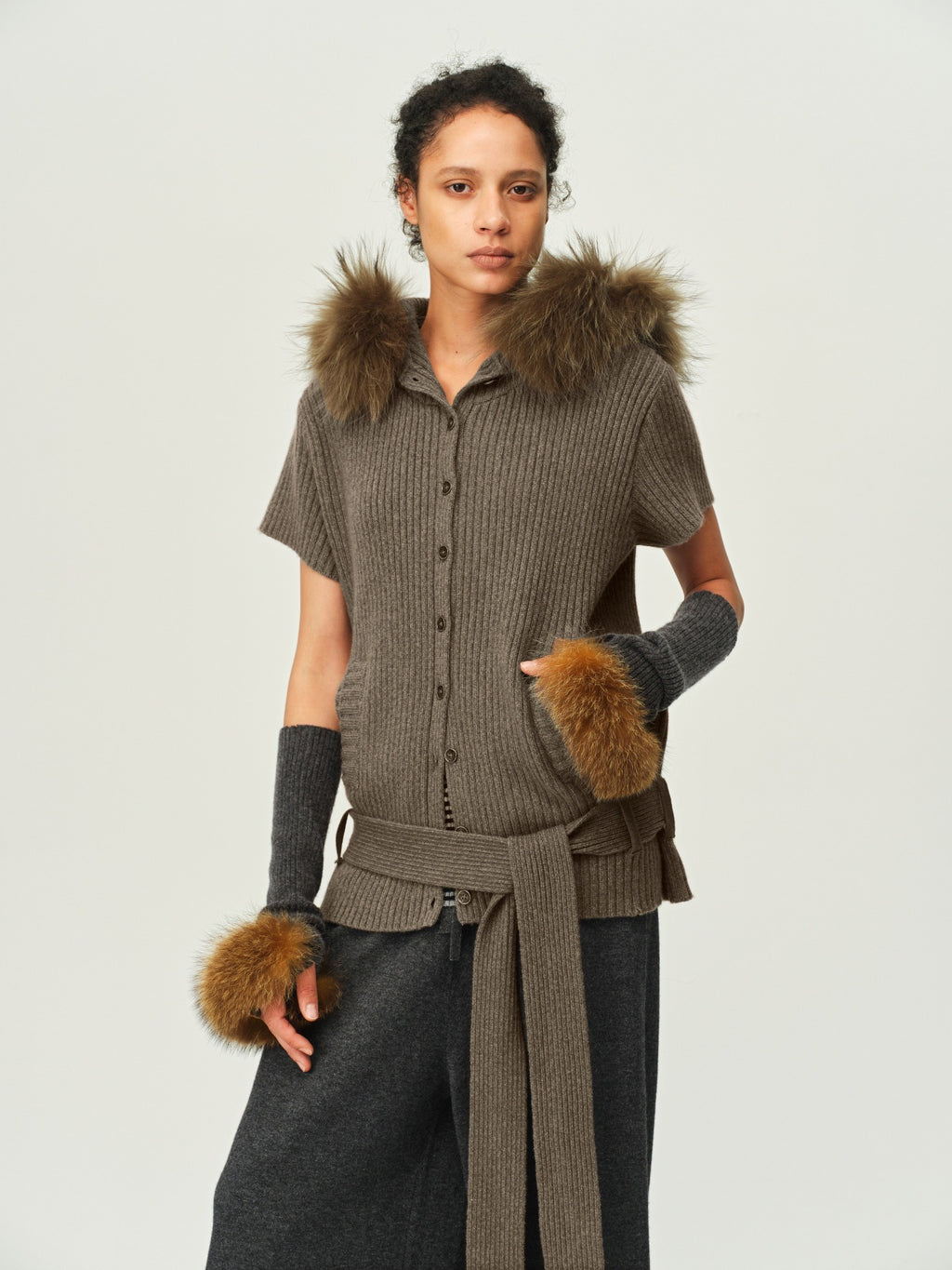 Wool Hooded Knit Cardigan