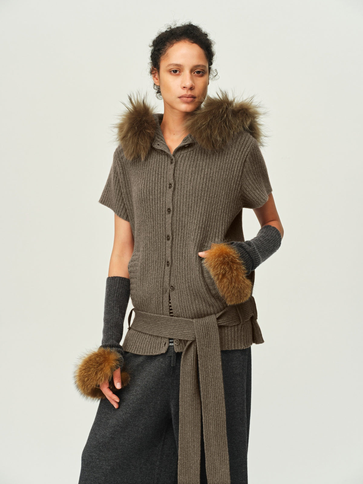 Wool Hooded Knit Cardigan