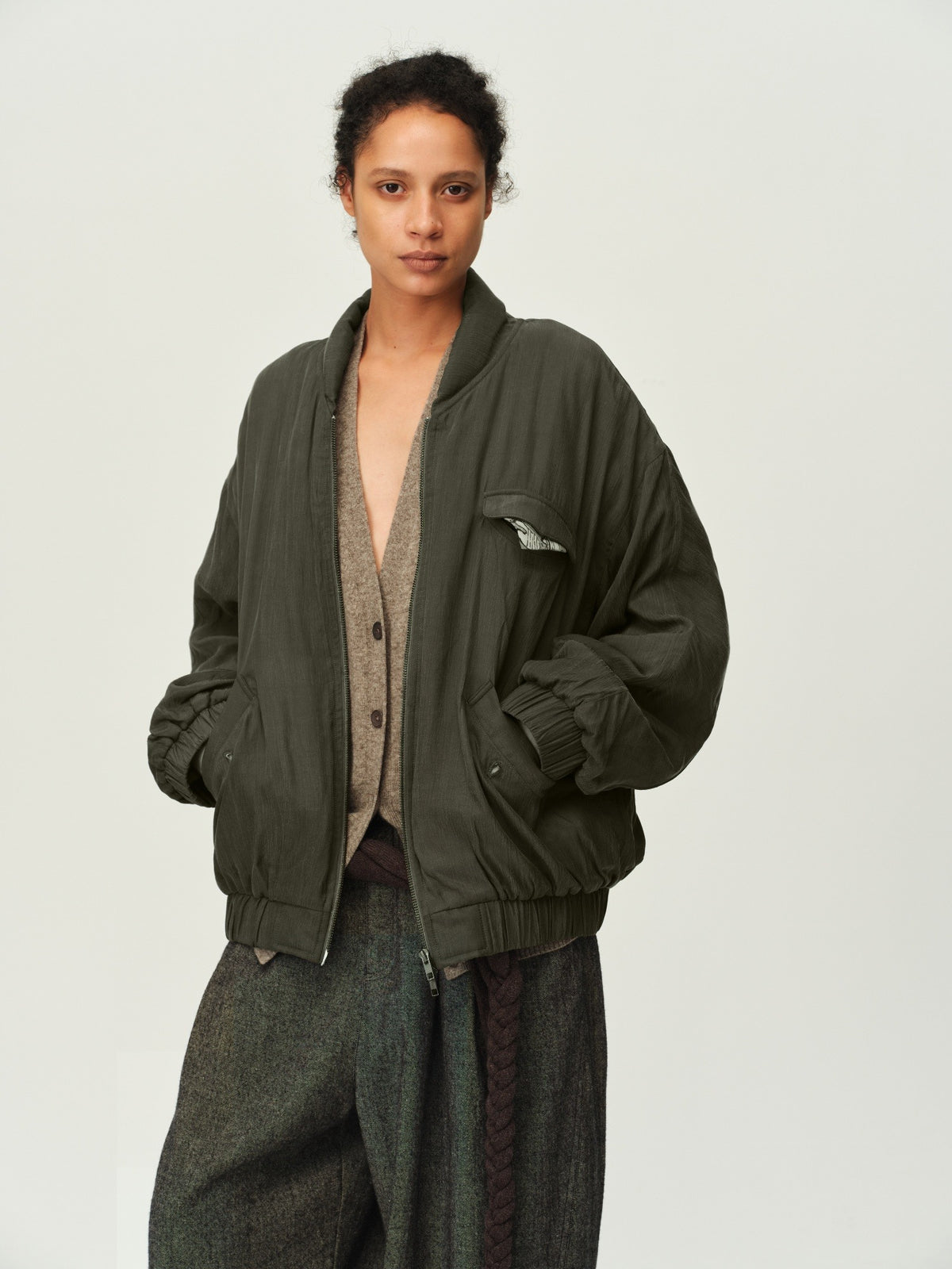 Printed Pocket Bomber Jacket