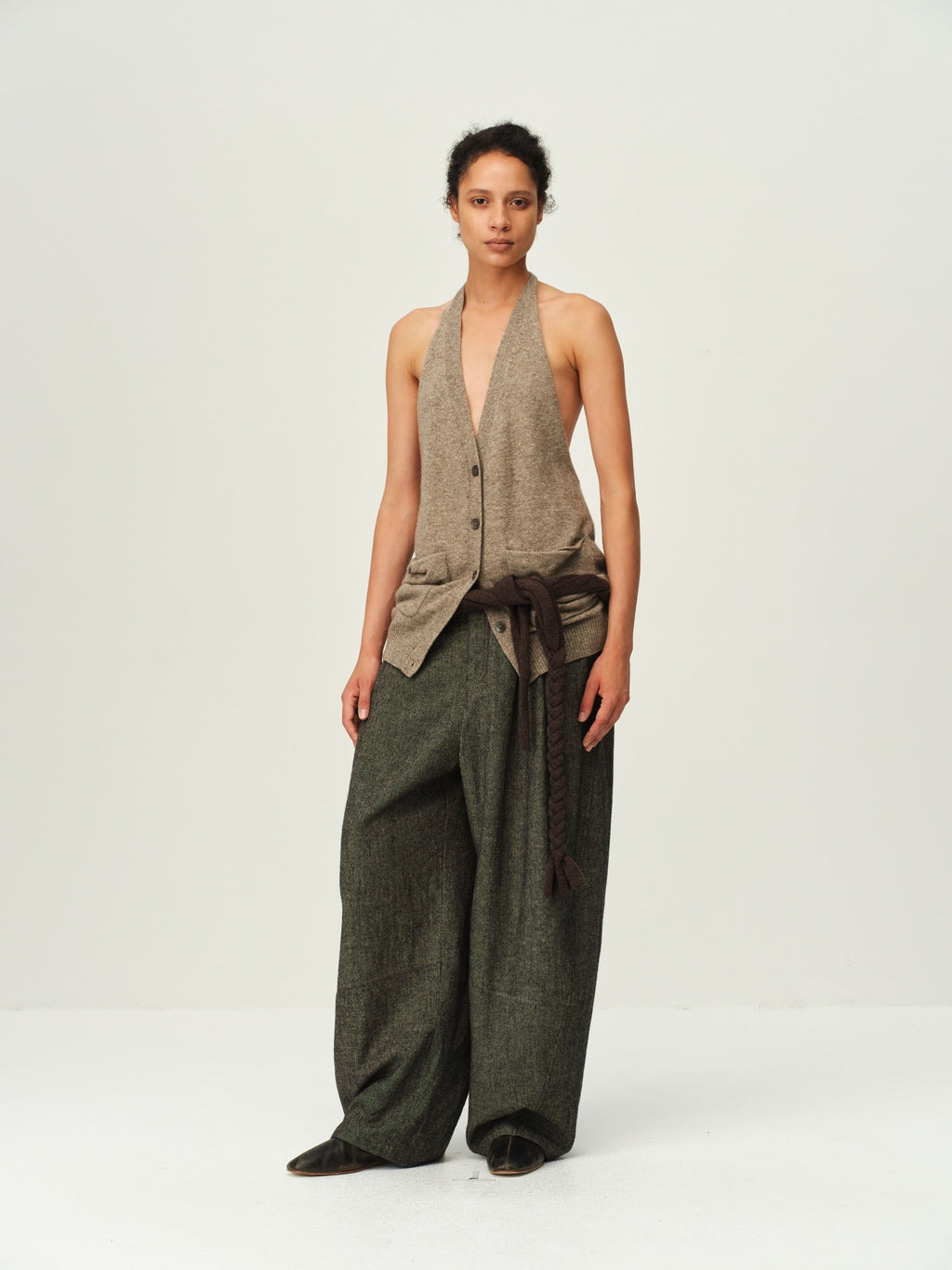 Alpaca Wool Open-Back Halter Knit Top