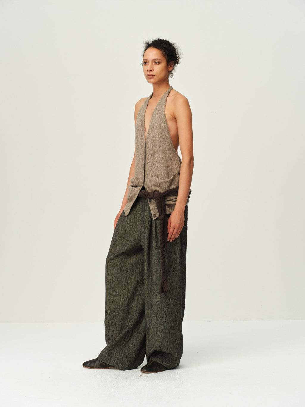 Alpaca Wool Open-Back Halter Knit Top