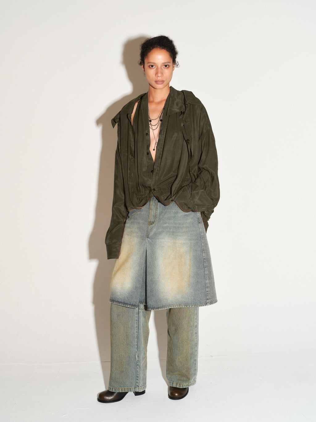 Faux Two-Piece Denim Culottes