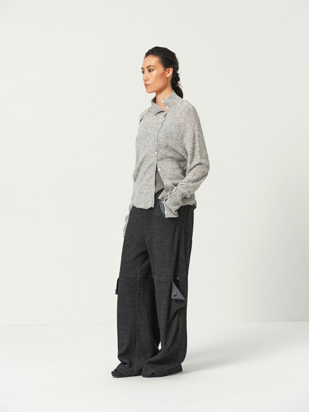 Alpaca Knit Lantern-Sleeve Sweater