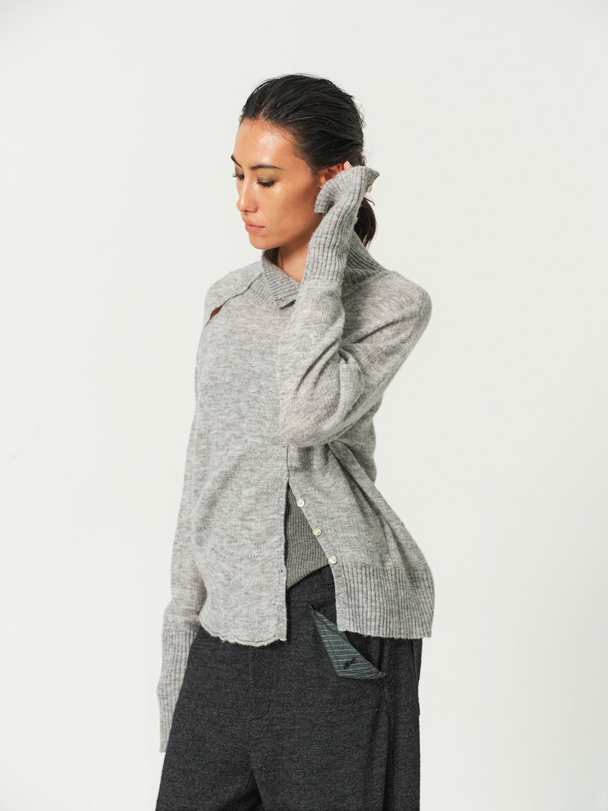 Alpaca Knit Lantern-Sleeve Sweater