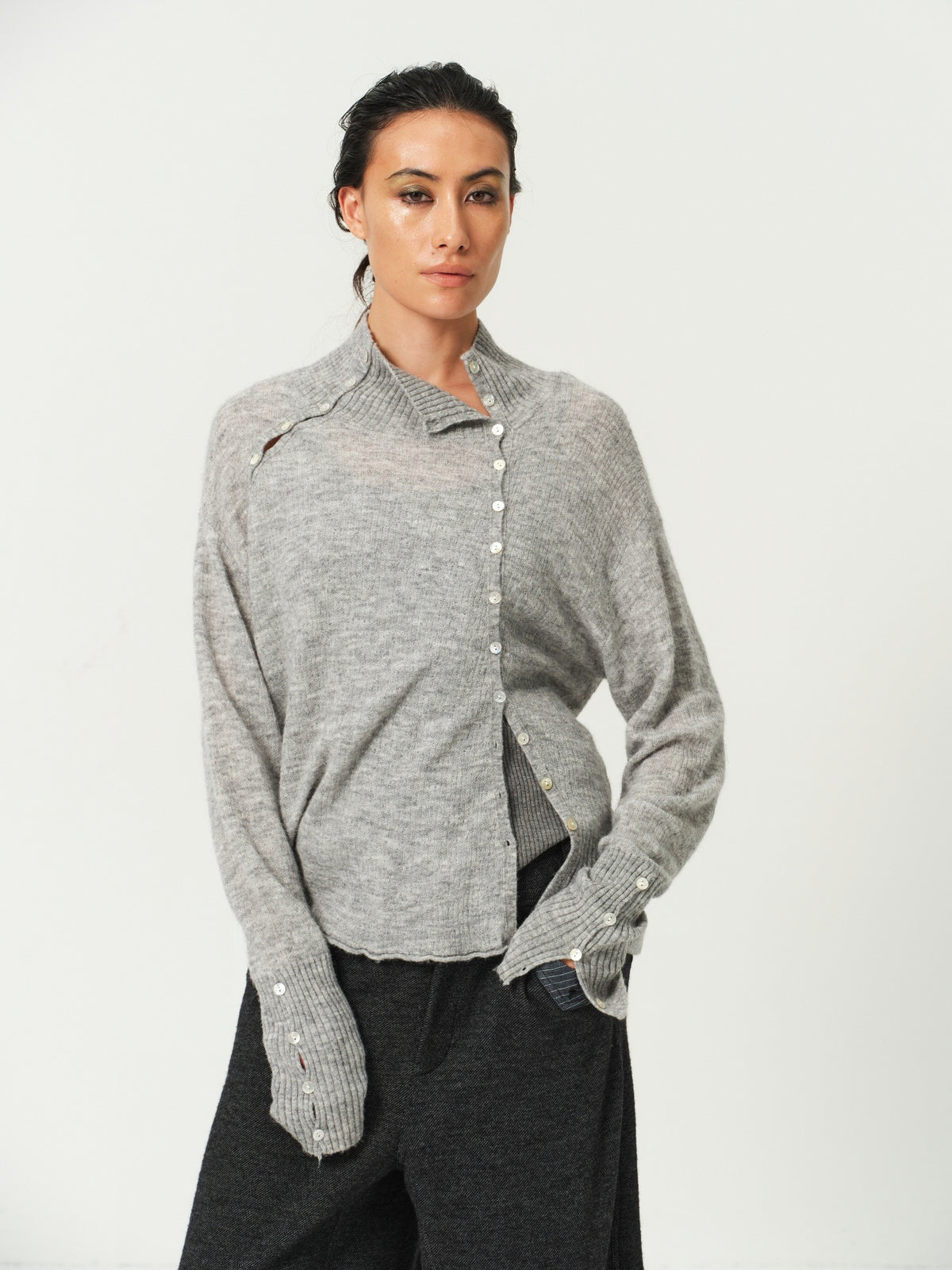 Alpaca Knit Lantern-Sleeve Sweater