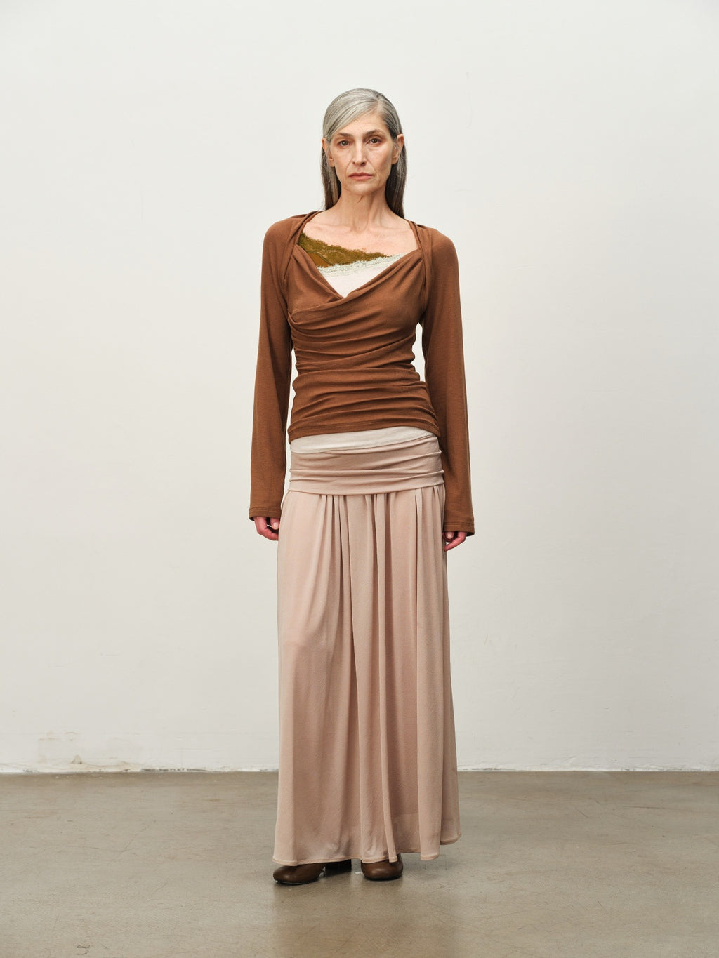 Asymmetric Cowl-Neck Wool Top