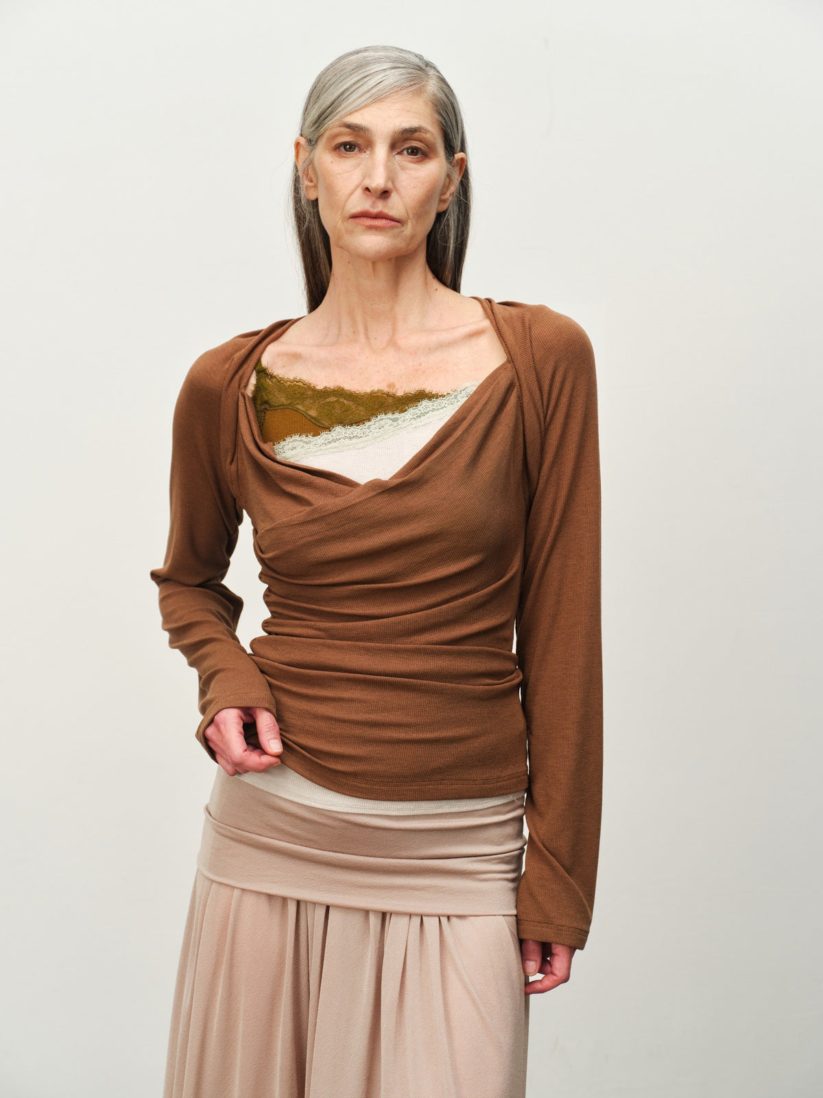 Asymmetric Cowl-Neck Wool Top