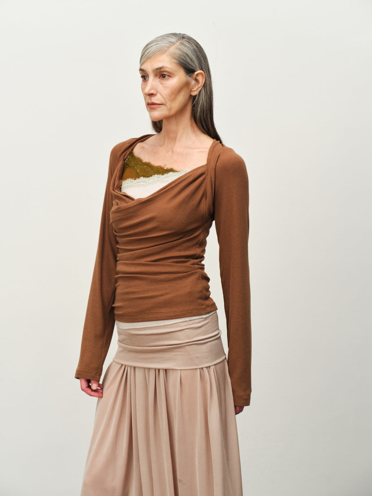 Asymmetric Cowl-Neck Wool Top