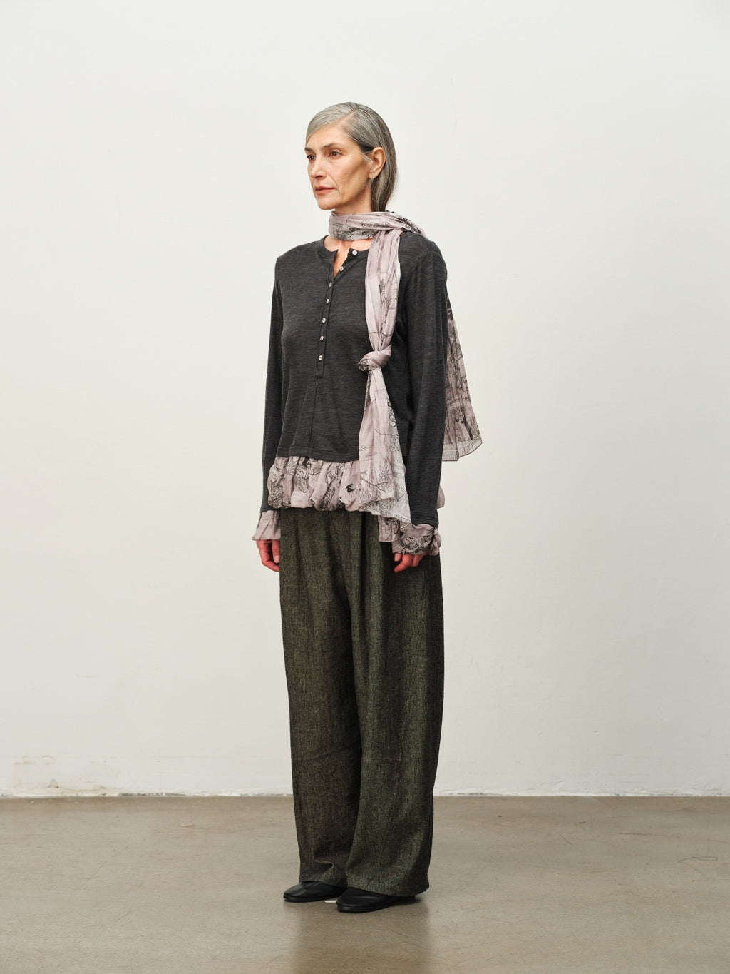 "Garden Dream" Print Wool Bubble-Hem Top