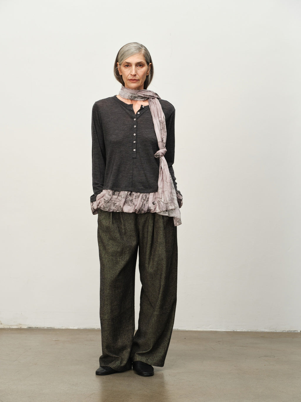 "Garden Dream" Print Wool Bubble-Hem Top