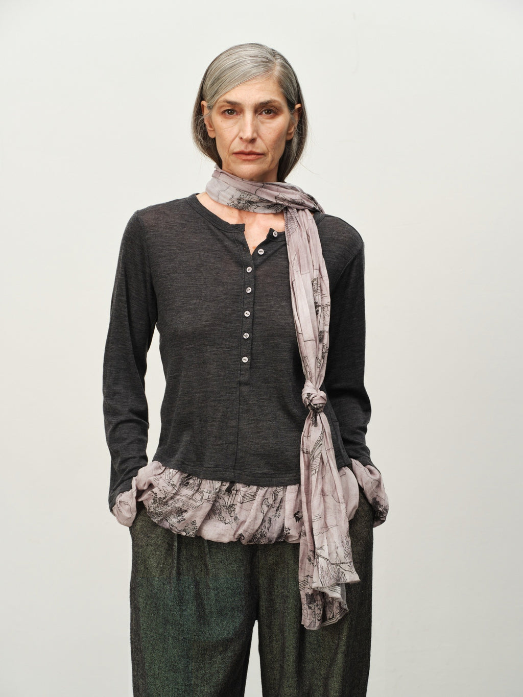 "Garden Dream" Print Wool Bubble-Hem Top