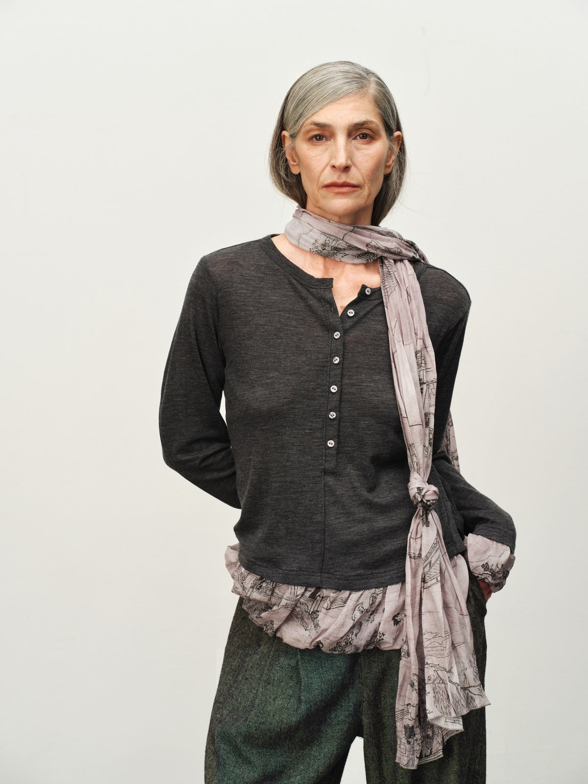 "Garden Dream" Print Wool Bubble-Hem Top