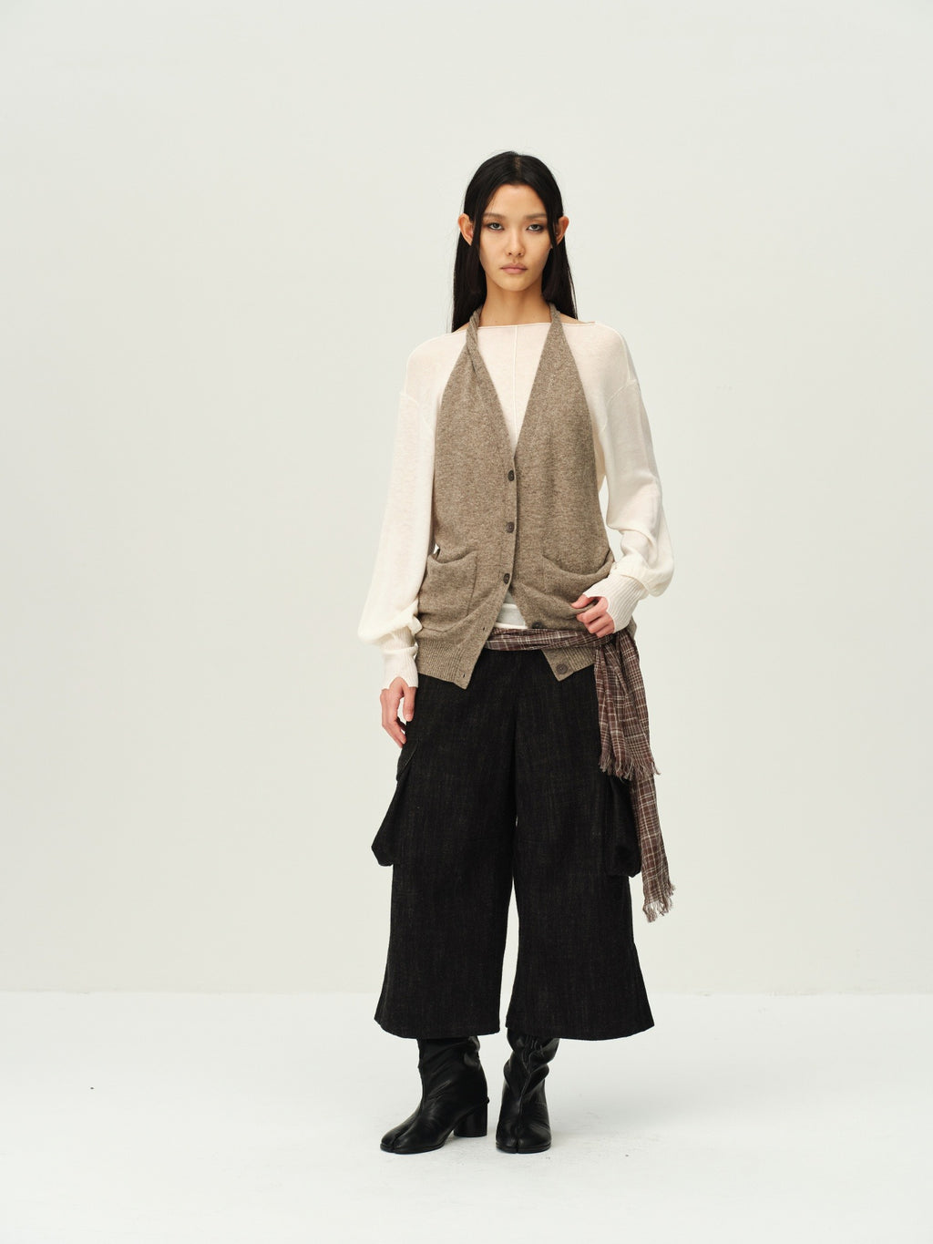 Reversible Wool Cowl-Neck Knit Top